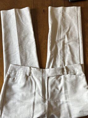 Ann Taylor Curvy Beige Cotton Textured Dress Pants